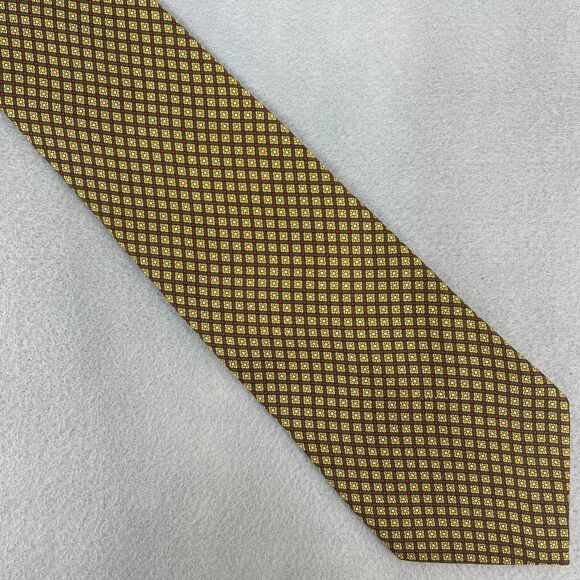 Brooks Brothers Tie Mens Gold Green Geometric  Necktie 100% Silk - Picture 1 of 7